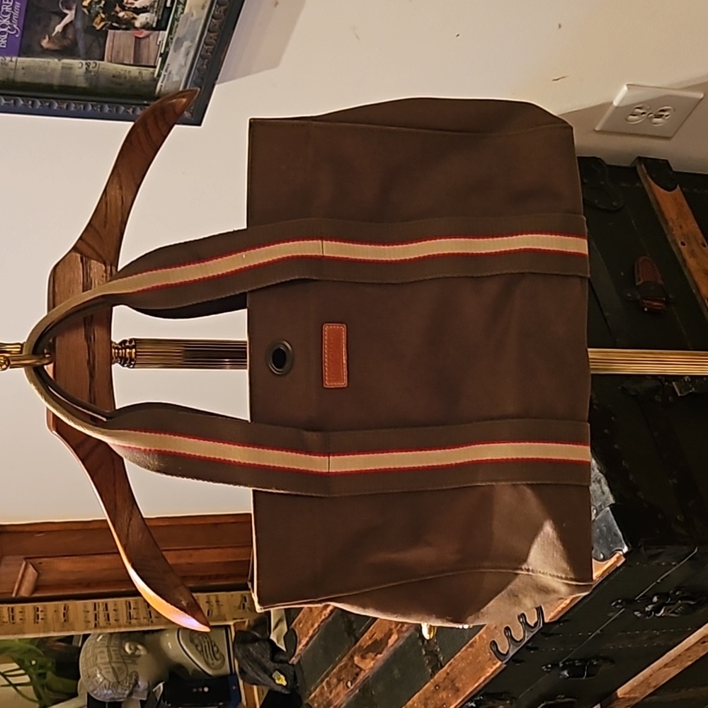 Longchamp Medium Green Canvas Hand Shoulder Bag Laptop Tote